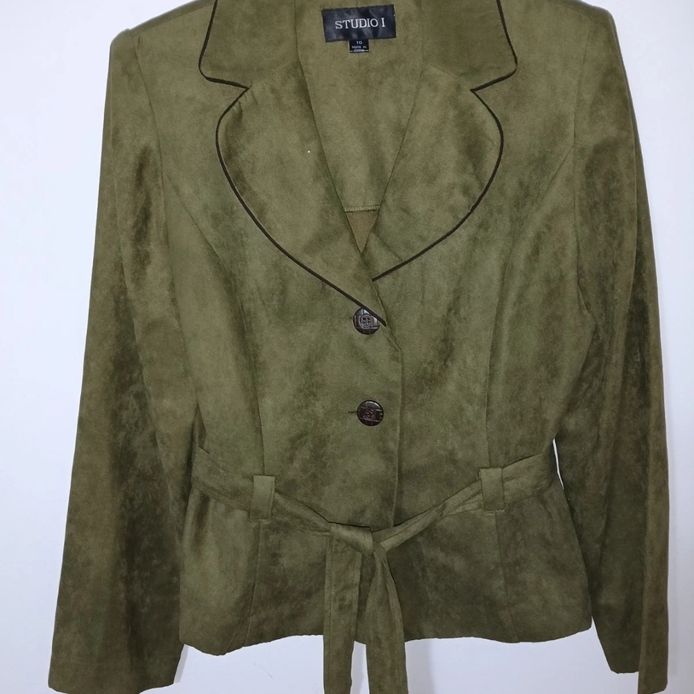 Studio I Olive Green Suede Belted Blazer